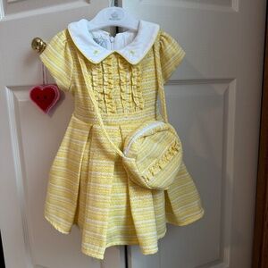 Beau KiD Yellow Woven Tweed-Effect Dress Set